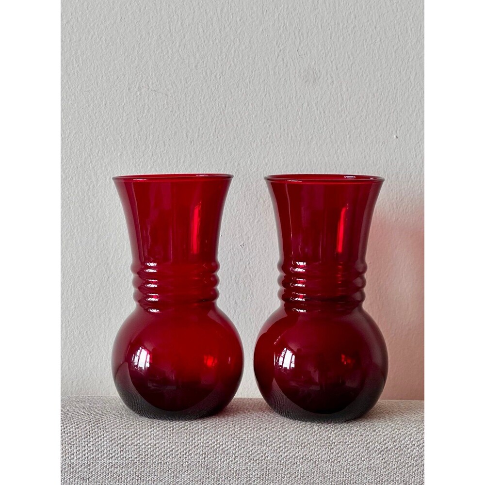 Pair of Vintage Red Glass Vases